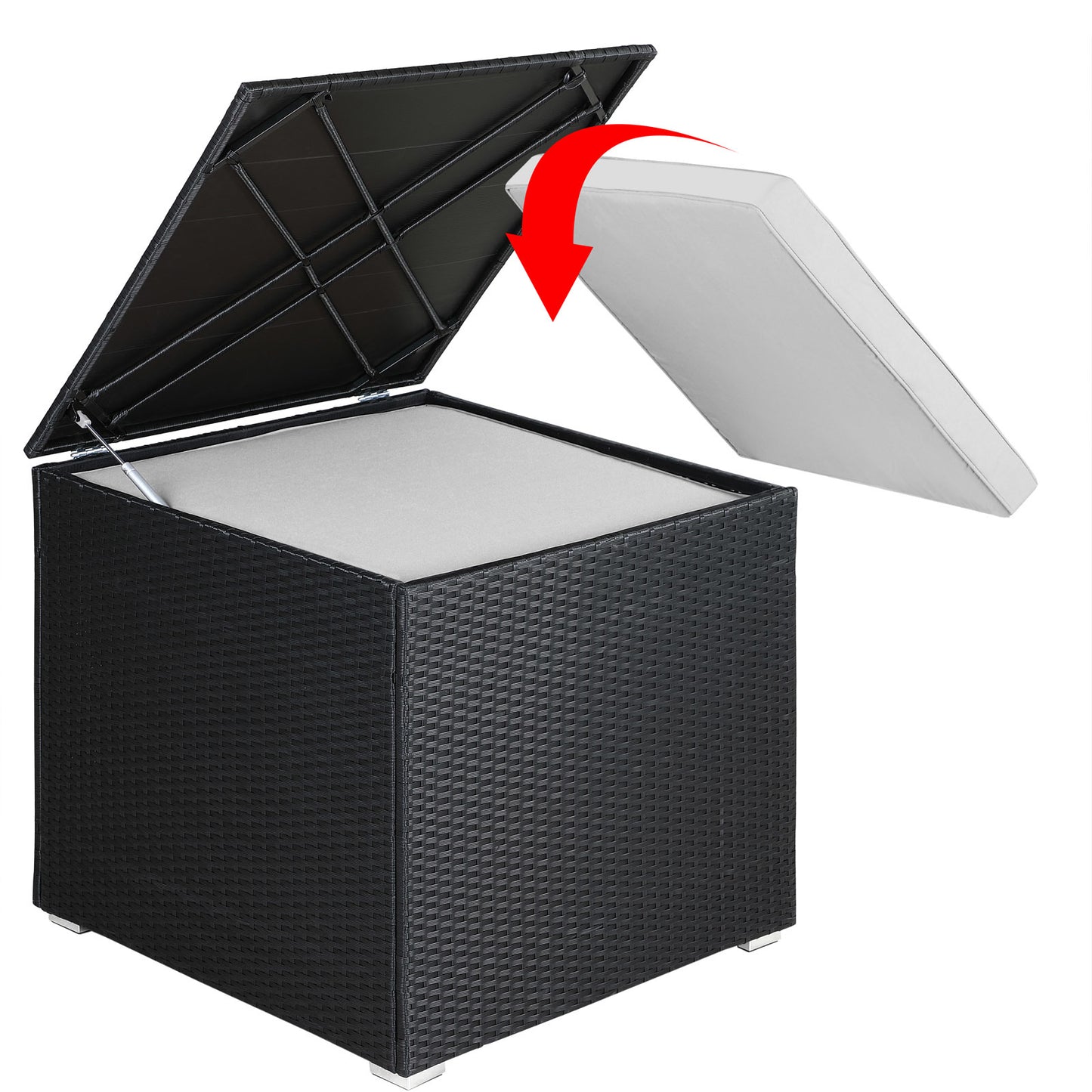 Casaria Opslagbox/Opbergbox - Kussens, Tuin - Polyrotan - Zwart - 75x75x70cm