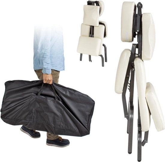 Massagestoel, behandelstoel met dikke bekleding beige inclusief zwarte draagtas