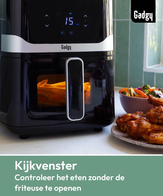 Gadgy Airfryer 5L met Kijkvenster – 1400W – Digitale Heteluchtfriteuse – 7 Voorgeprogrammeerde Programma’s – Touchscreen – Tot 200°C – Gezond Frituren Zonder Olie