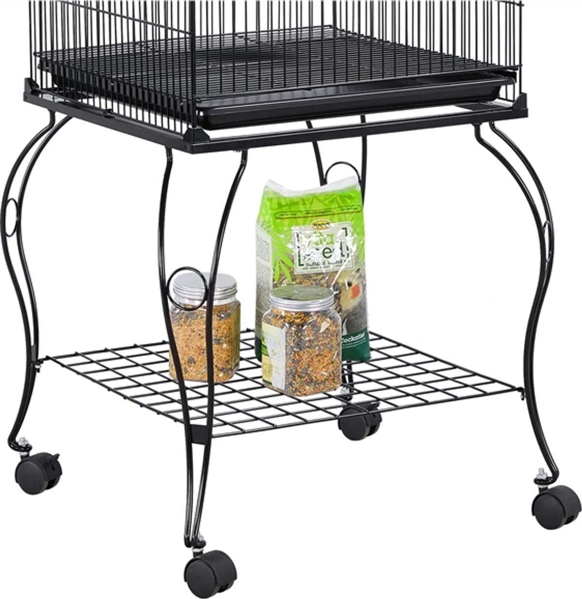 Yaheetech Vogelkooi - Parkieten en Papegaaien - 59,5x59,5x150 cm - Verrijdbaar - Afneembare Standaard - Zitstokken - Zwart