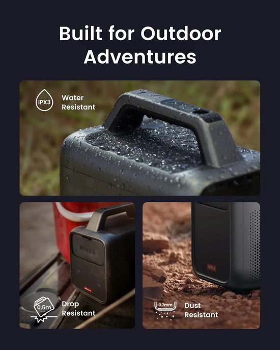 Nebula Mars 3 Zwart Outdoor Projector - 1920x1080 Resolutie - 1000 ANSI Lumen - 185Wh Batterij - IPX3 Waterbestendig - Tot 15 Uur Speeltijd - AI Beeldaanpassing