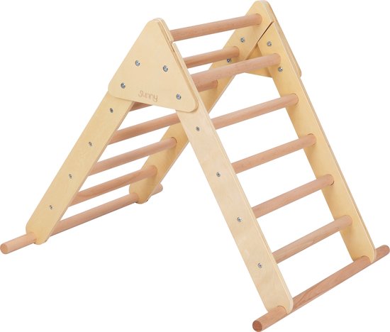Sunny Charlie 3-in-1 Klimrek van hout Naturel– Montessori speelgoed - Klimboog - Klimdriehoek - FSC Mix