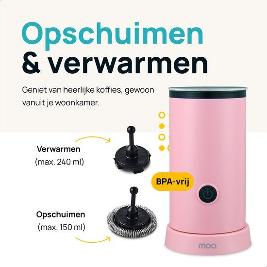 MOA Melkopschuimer Elektrisch - BPA vrij - Voor Opschuimen en Verwarmen - Roze - MF5P