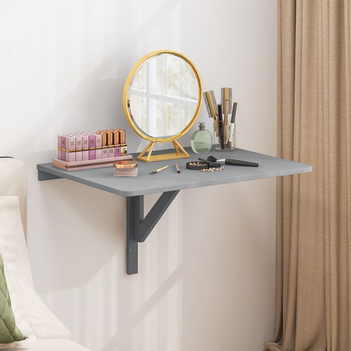 Coast Wandklaptafel - inklapbaar bureau - ruimtebesparend ontwerp - grijs 80 x 60 x 45 cm