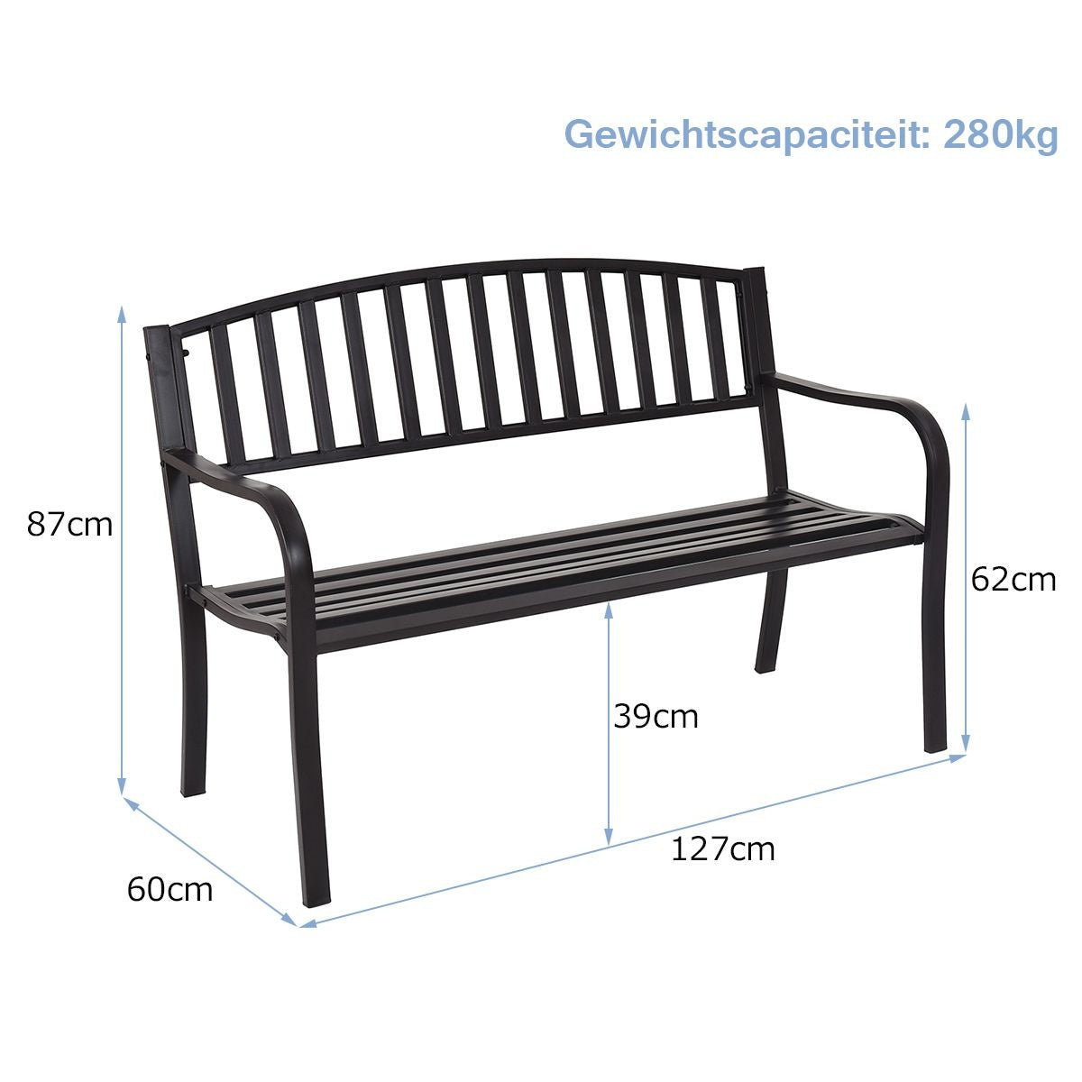 Coast Terrasbank - Staal - Zwart - 127 x 60 x 87 cm