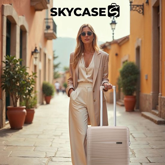 SKYCASES Travel One – 28-inch Grote Reiskoffer - Cijferslot - 50x29x77cm - 98L - Lichtgewicht, Waterdicht & Duurzaam - XL Rolkoffer Groot - Beige