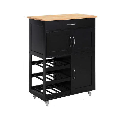 SoBuy Keukentrolley - met Flessenrek - 3 Deurs - 67x87x38 cm