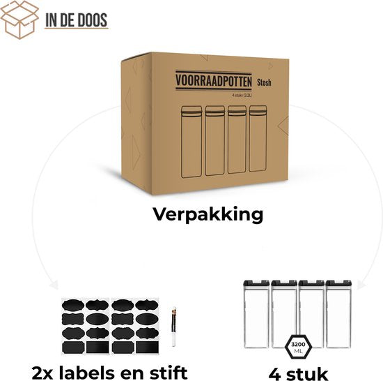 Stosh Voorraadpotten - Voorraadbussen - Snoeppot - 4 Stuks - 3.2L - BPA vrij - Kunststof