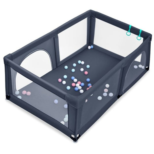 Babybox met 50 Speelballen en 2 Deuren Baby Speelbox Grondbox 120 x 190cm Donkergrijs