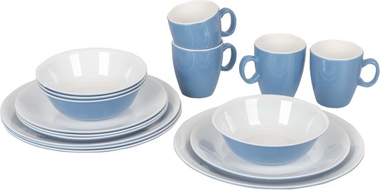 Bo-Camp - Servies - Two-tone - 16 Stuks - Blauw