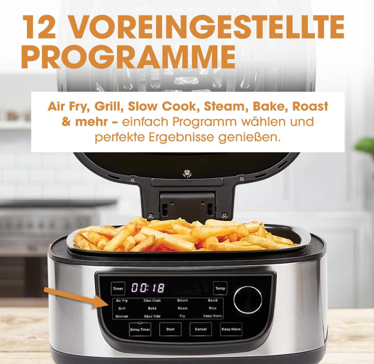 PowerXL Multi-koker 12-in-1 Zonder Grillplaat - 5,7 L - 1200 W - Zilver/Zwart - Airfryer en Slowcooker