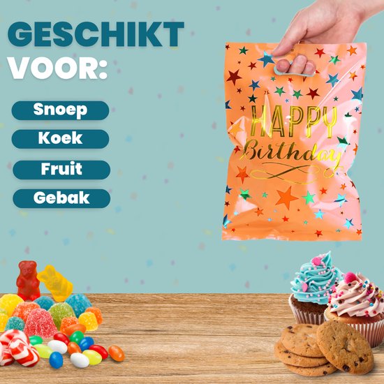 Feestio Uitdeelzakjes 100 Stuks - 17 x 25 cm - Snoepzakjes - Traktatie Zakjes Kinderfeestje - Cadeauzakjes Cadeautasjes - Verjaardag