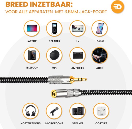 Drivv. Premium AUX Verlengkabel - 3 meter - Jack Male naar 3,5 mm Female - Audio Verlengkabel - Jack Verlengsnoer - Nylon