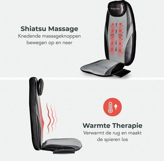 Auronic Shiatsu Massagekussen – 4 Massagekoppen – Warmte- en Vibratiefunctie – 3 Massagezones – Voor Rug, Nek, Heupen & Benen – Zwart