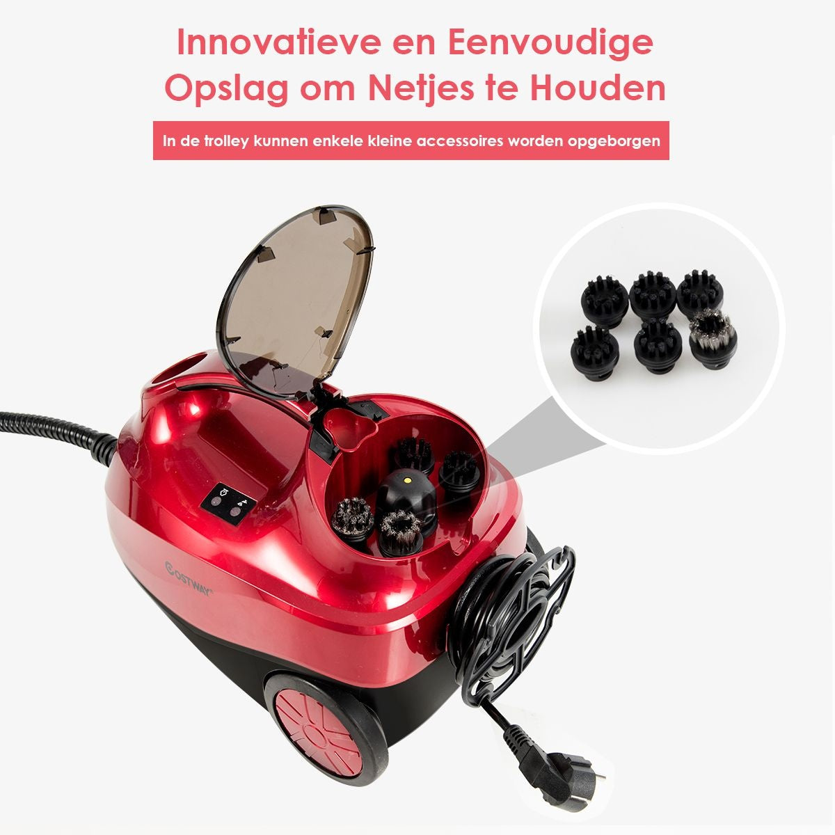 Coast Stoomreiniger - 2000W - 1,5 Liter - Incl. 19 Accessoires - EasyFix - Rood