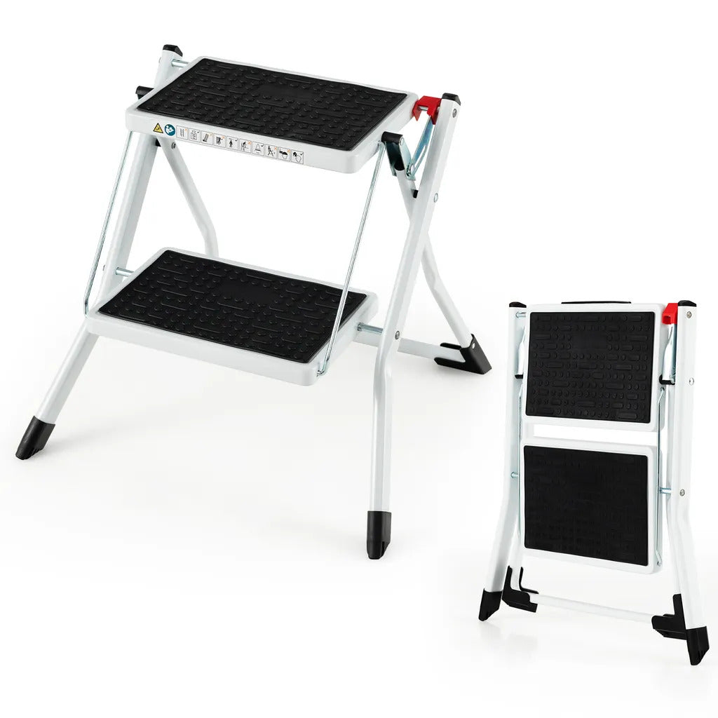 COSTWAY opvouwbare trede met 2 treden, opvouwbare trapladder, 20 cm breed, belastbaar tot 150 kg, opvouwbare ladder met draagbeugel & antislippedaal, huishoudtrap voor thuiskantoor garage