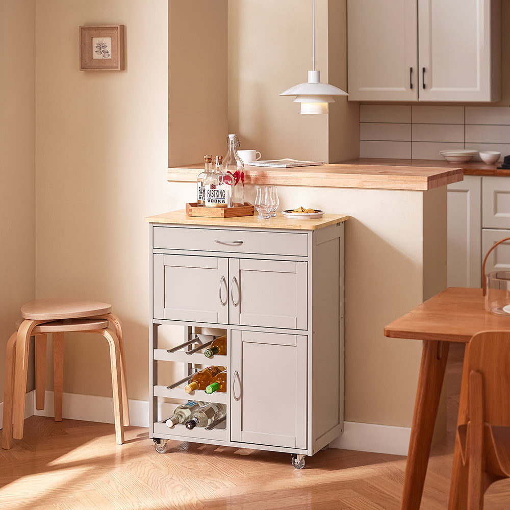 SoBuy FKW45-KA Keuken Rolwagen – Lichtgrijs – 67x38x87 cm – Met Lade, Deuren en Flessenhouder