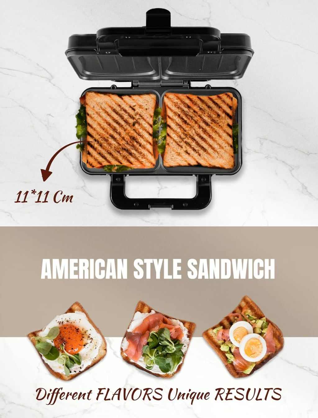Bestron XL Tosti-apparaat ASM92XLSS  - 900W - 26x31x12cm - Beige