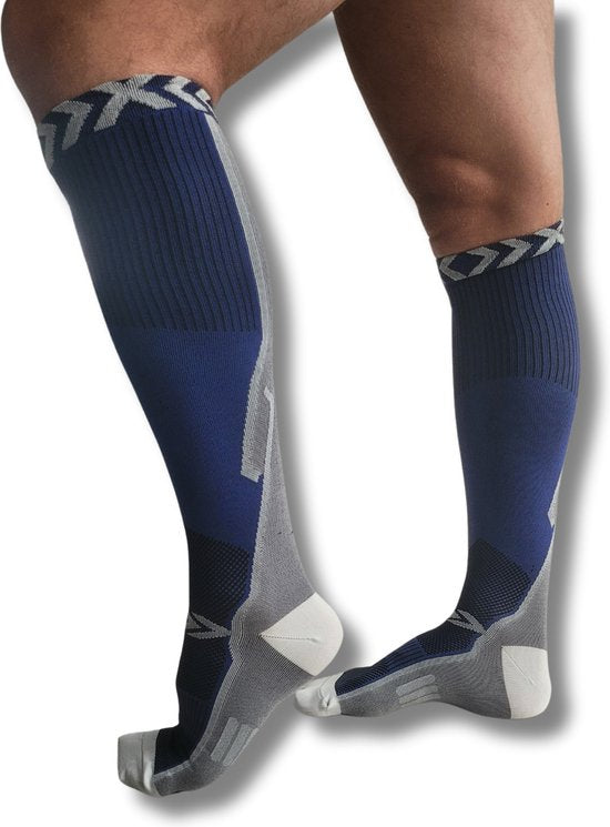 Sandside Steunkousen Compressie Sokken - Compressiekousen - Hardloopsokken - Premium Actief - Donkerblauw - Maat 36-40 S/M -2 Paar