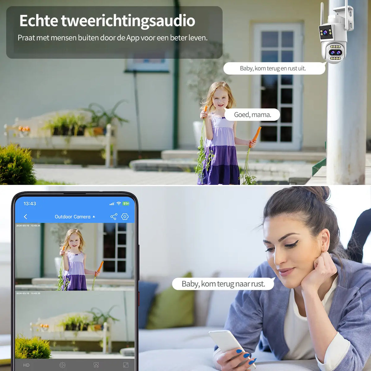 Jooan Beveiligingscamera Buiten 2K Drievoudige Lens - 10X Zoom - PTZired IP66 Waterproof Motion Alert,8-256G Card/Cloud Storage,Siren Alarm