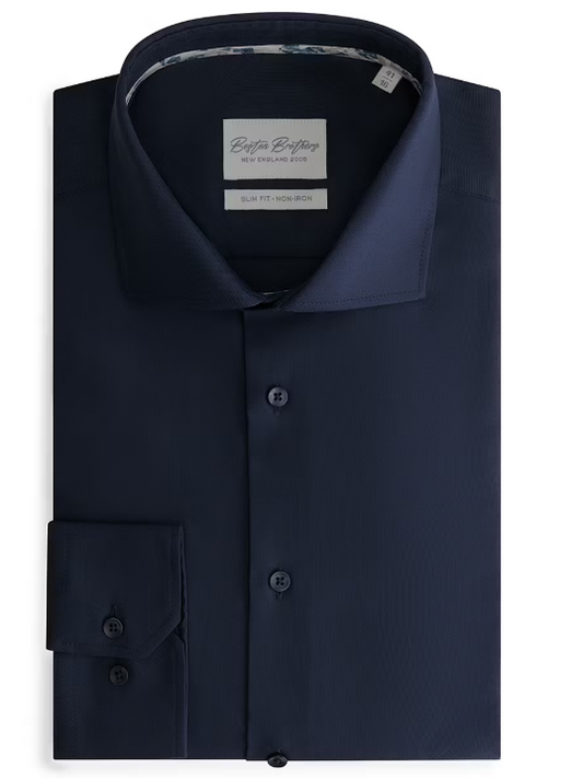 Boston Brothers Non Iron Overhemd - Heren - Maat 42 - Navy - Oxford Weving - Slim Fit
