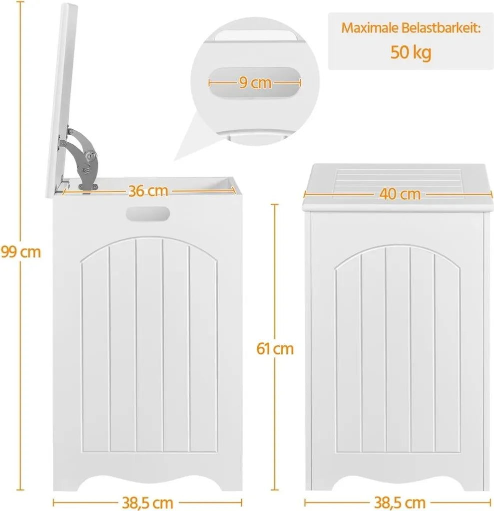Yaheetech Wasmand met Deksel 96L - Wit - Houten Wasbox met Opbergruimte
