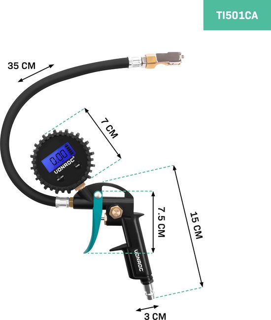 VONROC PRO Bandenpomp - Fietspomp - 3-in-1: pompen, druk meten en ontluchten – Digitale manometer - Geschikt voor compressor en perslucht - 10 bar - Universele EURO/DIN 7.2mm kop-peling - Incl. accessoires