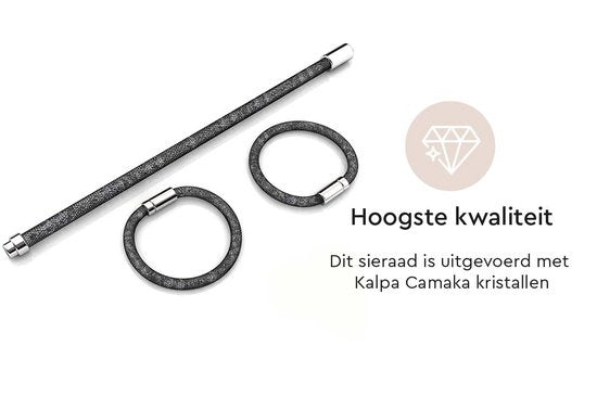 Zwarte Mesh Armband met Kristallen – Dames Armband – Luxe Giftbox – Cadeau
