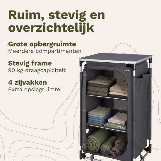 TRVLMORE Campingkast XL - Campingkeuken - 90KG Draagvermogen - Aluminium Frame - Inklapbaar - Incl. Draagtas - 50x60x97CM - Grijs
