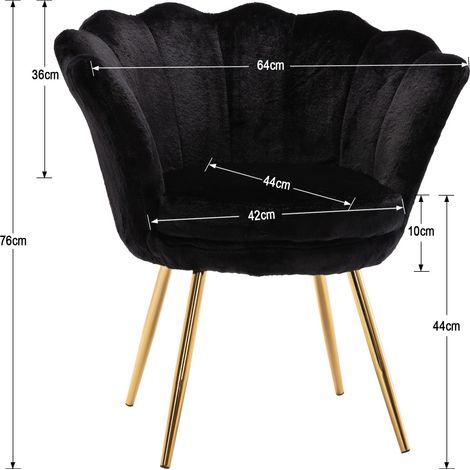 Wahson Fluwelen Accentstoel - Moderne Vanity Armstoel met Bloemblad Rugleuning - Zwart