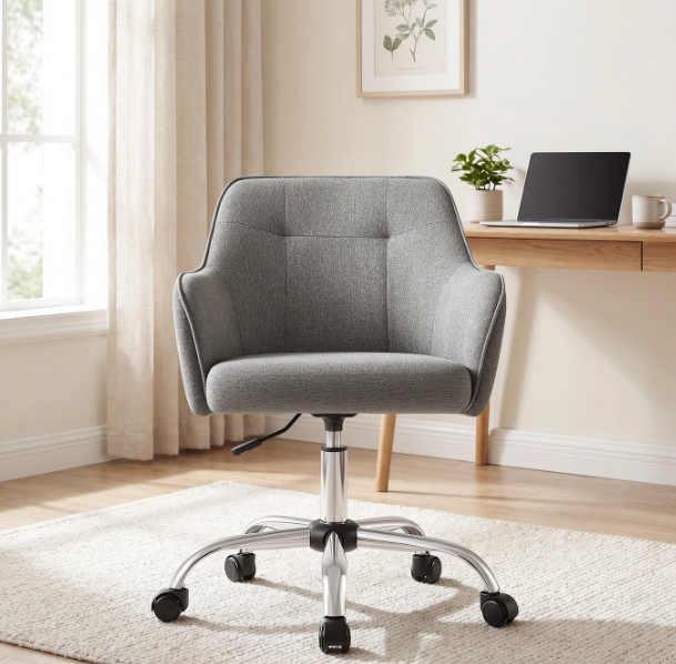 JOYFURNOS Draaistoel Grijs Linnen-look Hoogte Verstelbaar 86-96 cm