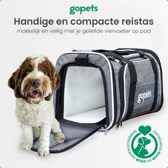 Gopets Draagtas Hond en Kat – Hondentas – Reistas – Kattentas – Geschikt Voor Vliegtuig – Tot 5,5KG – Grijs – 40 x 25 x 25 cm – M