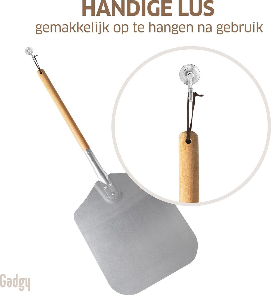 Gadgy Pizzaschep voor BBQ en Oven - Pizzaspatel - Vaderdag Cadeau - Lang Houten Handvat - Ophangbaar - Aluminium - XL 80 CM Lengte