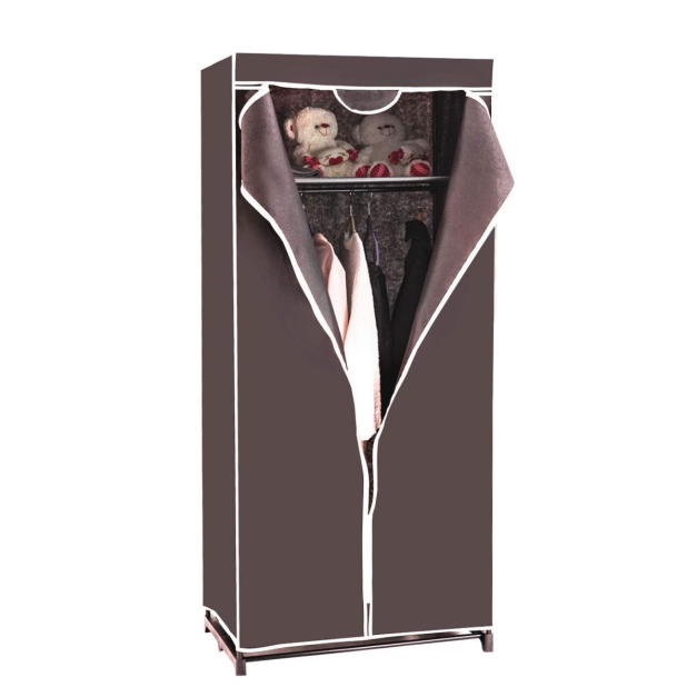 Kledingkast Stoffen Kast Vouwkast Textielkast Campingkast Stoffen Kledingkast Vouwkledingkast met Kledingstang 172 x 74 x 50cm (Bruin)