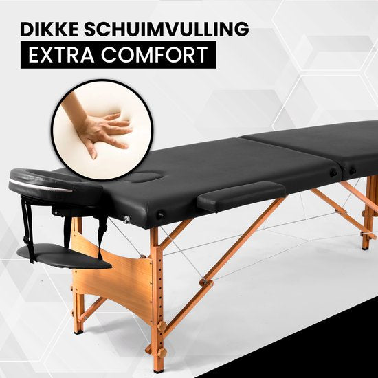 Fitby Massagetafel - Massagetafel Inklapbaar - Behandeltafel - Hoogte verstelbaar - 185x60cm- Zwart