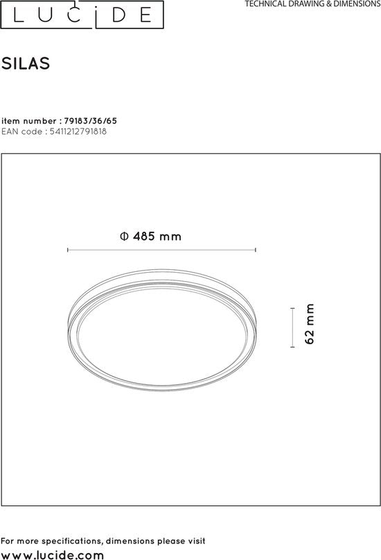 Lucide SILAS - Plafonnière - Ø 48,5 cm - LED Dimb. - 1x36W 2700K - 3 StepDim - Fumé