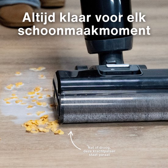 Achaté Dweilstofzuiger – 3-in-1 Steelstofzuiger met Dweilfunctie – Nat & Droog Vloerreiniger – Draadloos 55 min – Zelfreinigend – Voor streeploos schone vloeren
