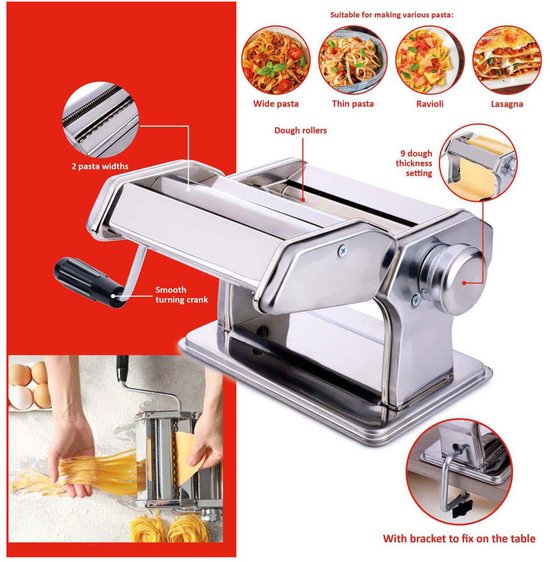 alpina Pastamaker Handmatig - RVS - Tafelklem - Spaghetti, Ravioli, Lasagne