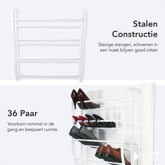 Happy Goods - XXL Schoenenrek - 40 paar Schoenen - Opbergrek - Stompe en Opdekdeur - Schoenenkast - Hangend schoenenrek - metaal - Hangende opberger - Schoenen opbergsysteem - Schoenenkast - Wit - Kunststof - 12 lagen - sneakers - Organizer