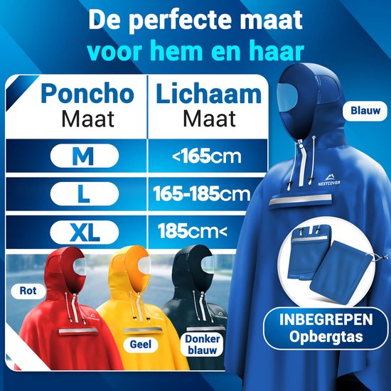 Nextcover Regenponcho Fiets voor Dames en Heren | Regencape met AquaShield 2.0 Technologie, Winddicht & Waterdicht | Ideaal voor Fietsen, Wandelen en Vissen | Fietsponcho Volwassenen Unisex Pasvorm | Poncho