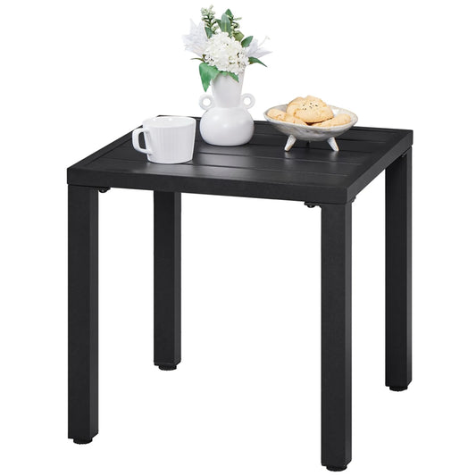 Yaheetech Bijzettafel Buiten Vierkant – Voorzien Van Tafelblad Met Latten En Elektroforetische Poedercoating En Steunbalk – Voor Tuin Balkon En Terras – Zwart Metaal – 45 x 45 x 45,5 cm