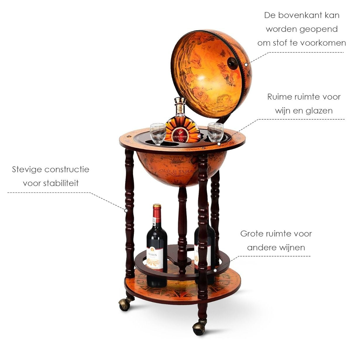 Coast - Wijnrek - Globebar - Wijnbar - Wereldbol bar - ⌀ 45 cm - Bruin