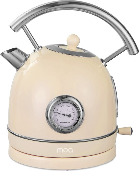 MOA Waterkoker Retro - 1,8 Liter - Elektrische Waterkoker - Anti Calcium Filter - BPA-vrij - RVS - 2200W - Crème