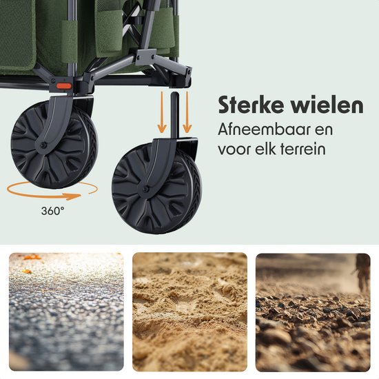 LifeGoods Bolderkar - Opvouwbare Bolderwagen - 130KG - 200L - Uitklapbaar - Met Beschermhoes - Groen