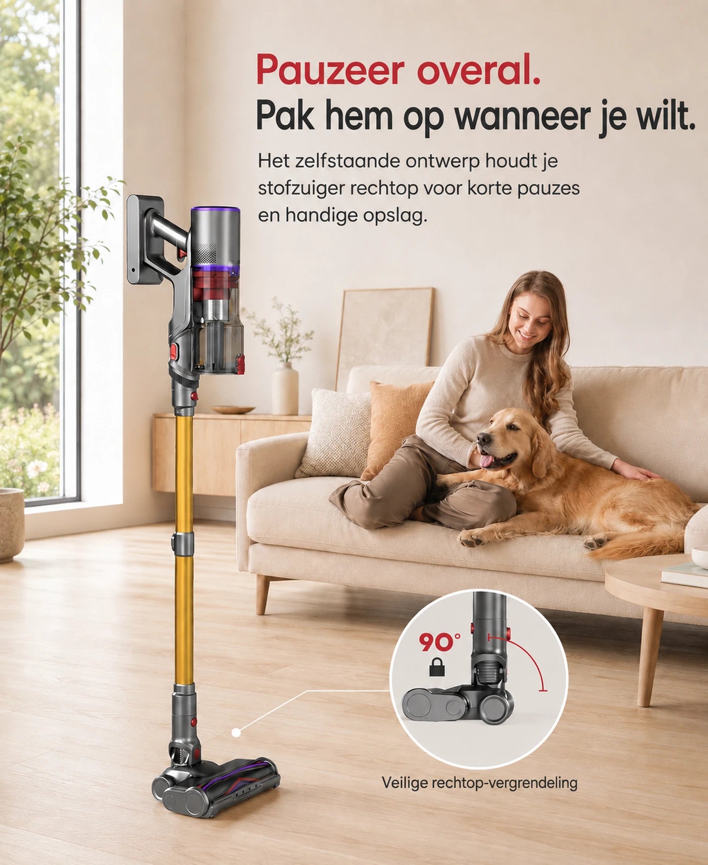 Monsga X Uninellhome UV5 Draadloze Steelstofzuiger – 60.000 Pa – Tot 65 Min. – Zelfstaand – 7-Traps Filtratie – LED-Touchdisplay