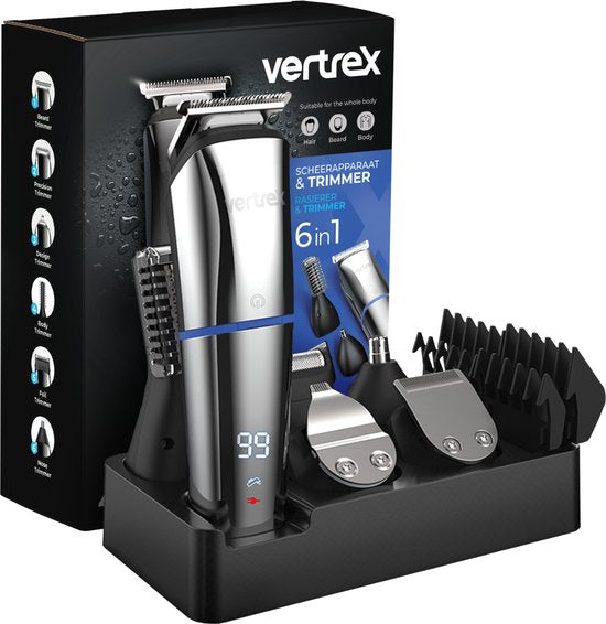 Vertrex 6 in 1 Baardtrimmer Pro+ Bodygroomer Mannen - Neustrimmer - Tondeuse - Scheerapparaat - Trimmer Baard en Lichaam