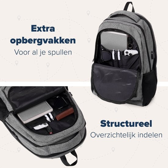 TRVLMORE Rugzak - 36L - 17 inch - Laptop Rugtas - Schooltas - Unisex - Spatwaterdicht Grijs