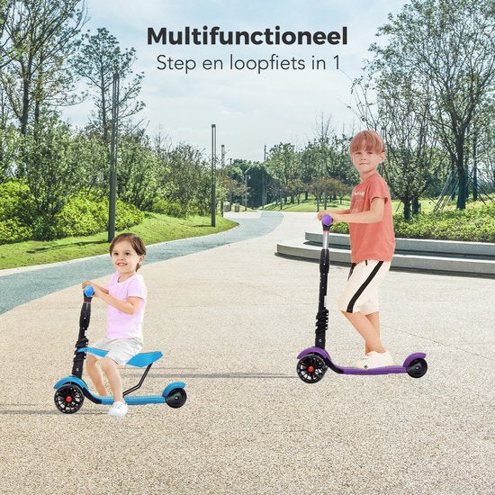 LifeGoods MultiRider Kinderstep - Step 3-8 Jaar - Verstelbaar Zitje - Lichtgevende Wielen - Jongens/Meisjes - Blauw