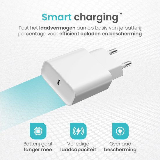 Wurk Snellader Geschikt voor Apple iPhone, iPad & Airpods - 20W Oplader - 1 Meter USB C naar Lightning Kabel - Lader Geschikt voor 14/13/12/11/Xr/Xs/Xs Max/8/8 Plus/ Pro