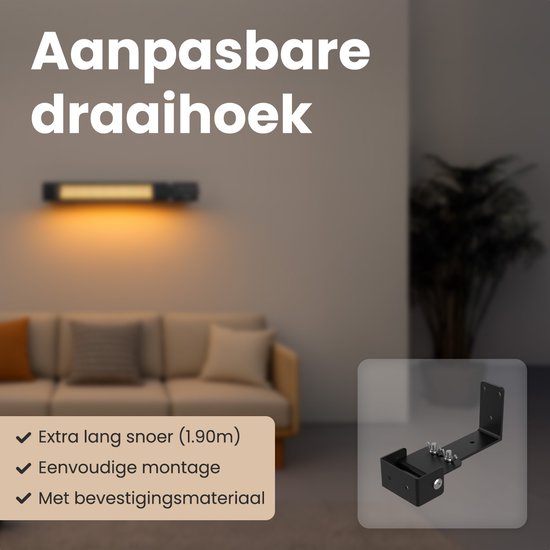 Auronic Terrasverwarmer - Infrarood Verwarming - Touch Display - 15m2 - Elektrisch - 2500W - Afstandsbediening - 9 Standen - Zwart